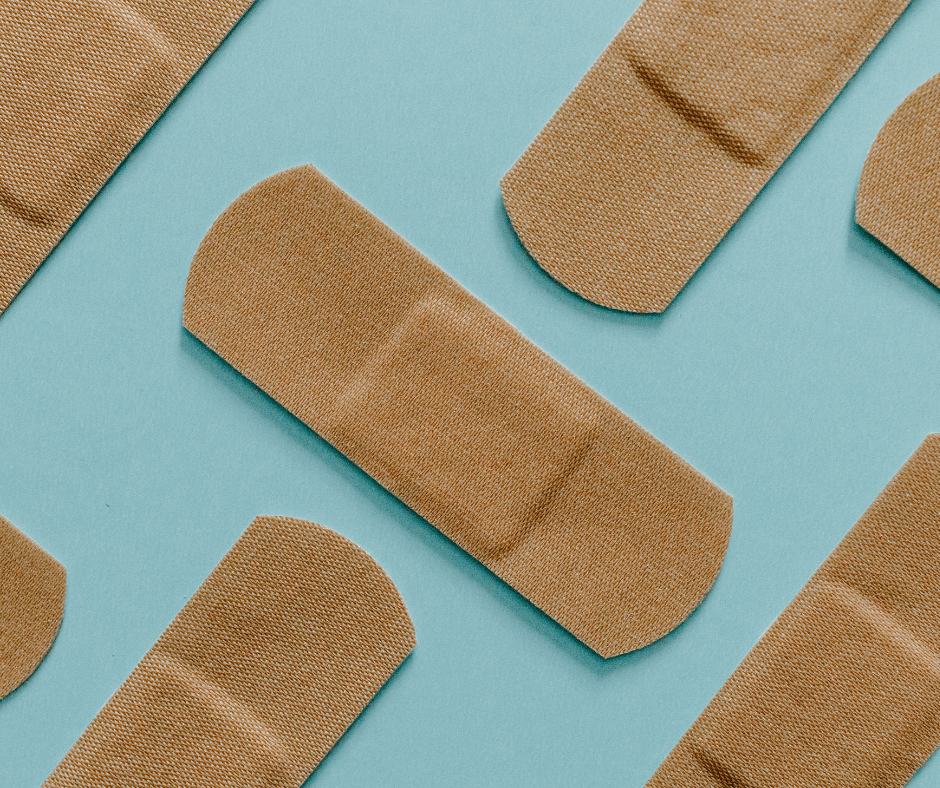 Bandages lying on a blue background.